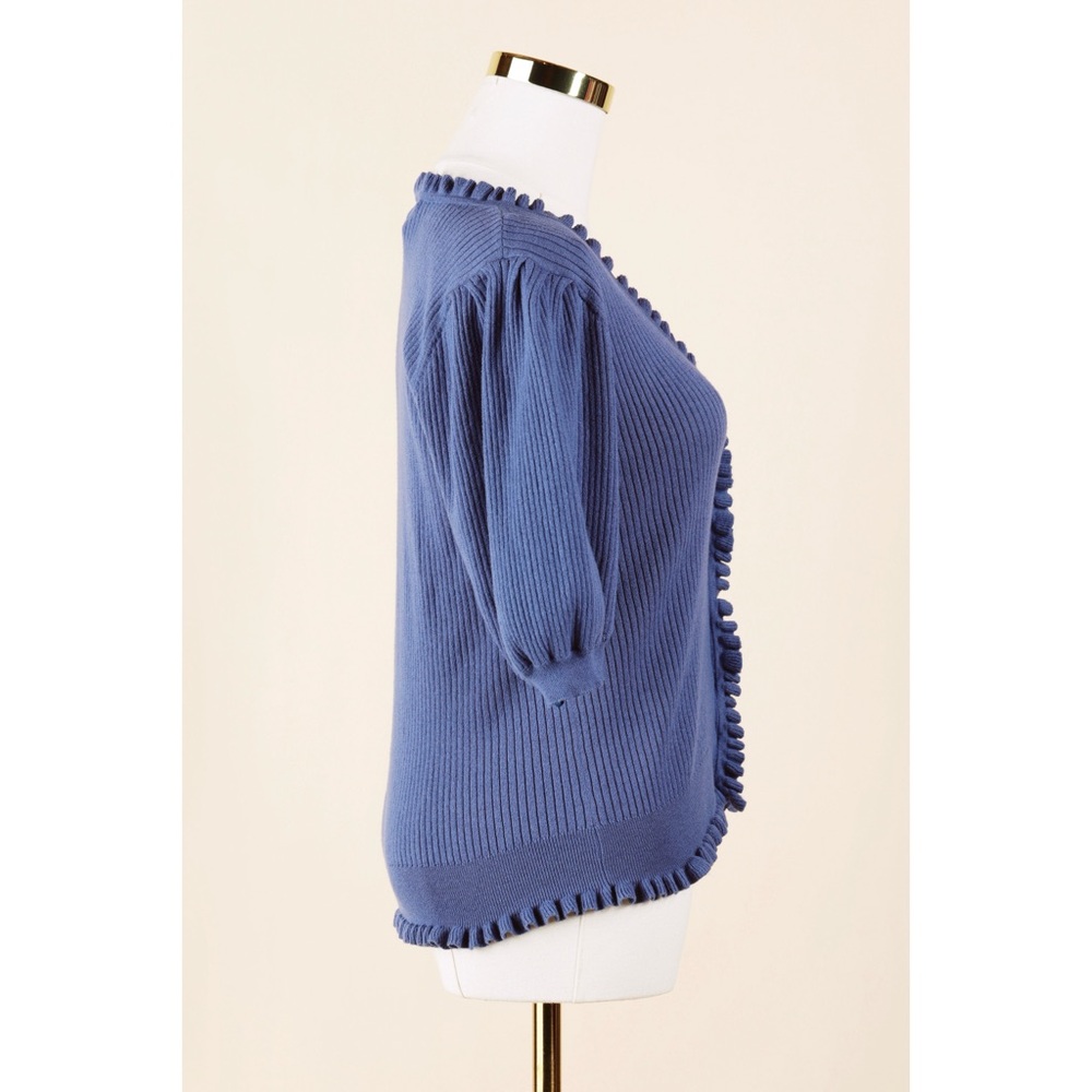 Sz L PAIGE Tasha Short Sleeve Cotton & Silk Blend Cardigan In Blue Yonder EUC - Picture 2 of 6